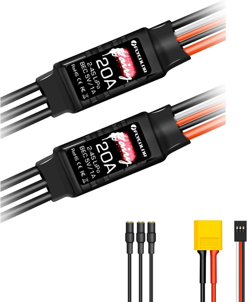 HAWK'S WORK Brushless ESC, 20A Brushless Motor Electric Speed Controller BEC 5V 1A with XT60 & 3.5mm Plugs, Super Light-Weight & Small (2 Pack) - Image 1